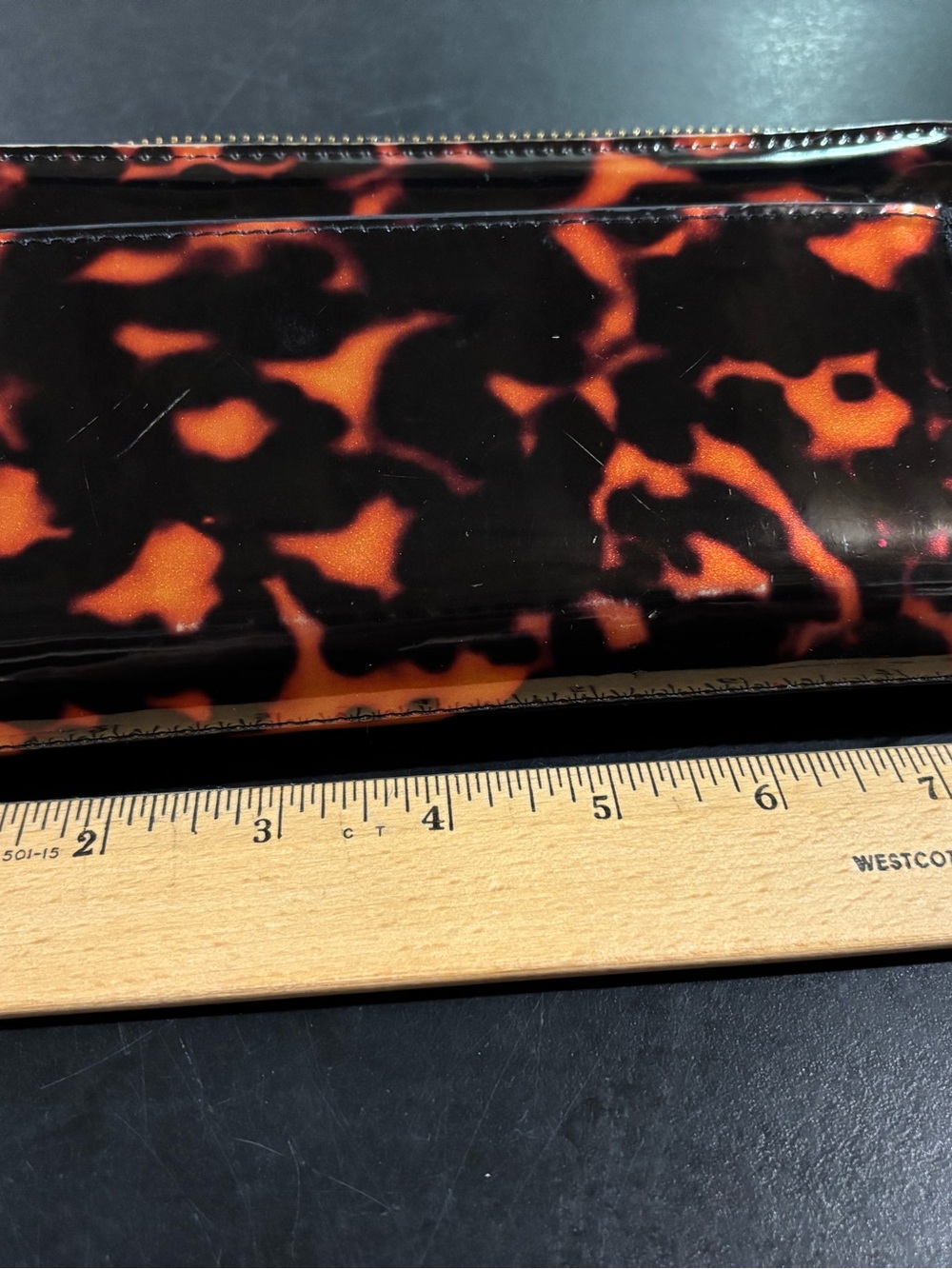 ON 34th PATENT TORTOISE ZIP AROUND WALLET GUC - Picture 2 of 3